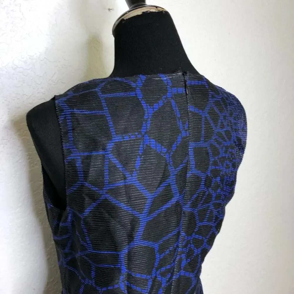 Elie Tahari Eloise blue black sheer overlay sleeveless dress size 4 NWT flawed